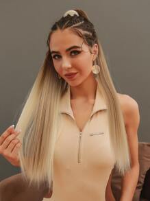 HAIRCUBE Extensiones de cabello con coleta, extensión de coleta de 26" de largo recta para envolver alrededor de la coleta, pieza de cabello sintético resistente al calor para mujeres - Dorado - Ver 3