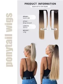 HAIRCUBE Extensiones de cabello con coleta, extensión de coleta de 26" de largo recta para envolver alrededor de la coleta, pieza de cabello sintético resistente al calor para mujeres - Dorado - Ver 4