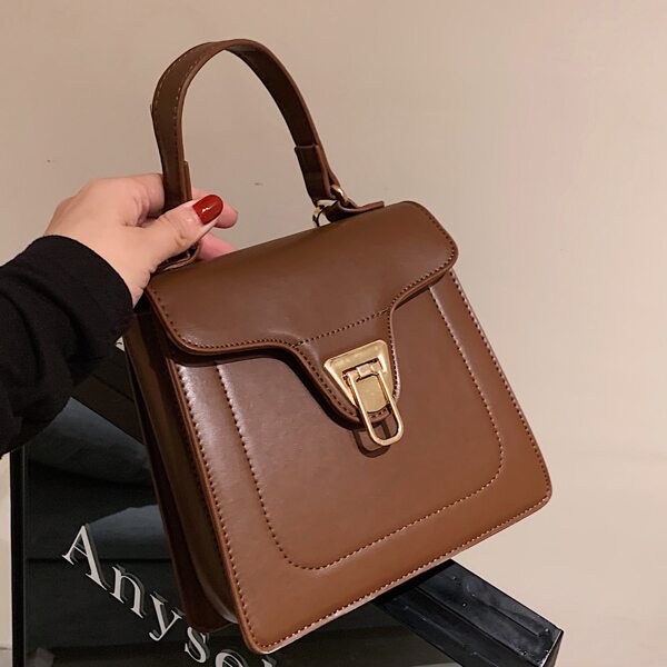 

Minimalist Flap Satchel Bag, Brown