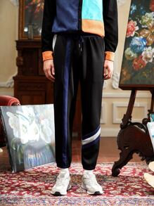 GIISE Men Contrast Panel Drawstring Waist Sweatpants - Multicolor - View 1