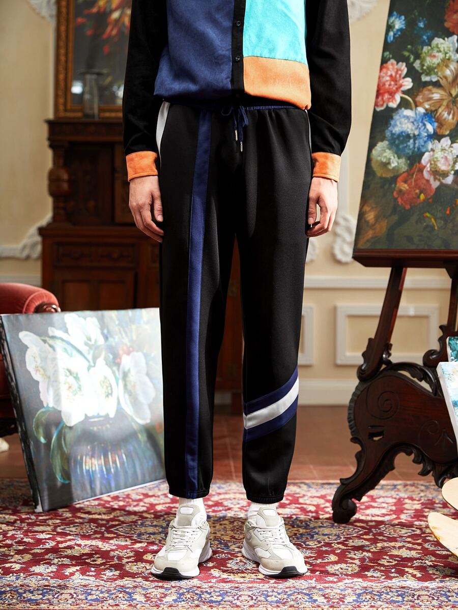 GIISE Men Contrast Panel Drawstring Waist Sweatpants - Multicolor - View 1