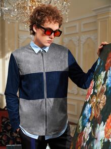 GIISE 男士雙色拉鍊麂皮襯衫 - 彩色 - 查看 3