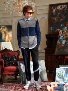 GIISE 男士雙色拉鍊麂皮襯衫 - 彩色 - 查看 4