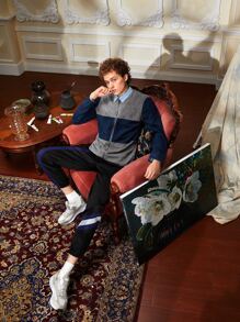 GIISE 男士雙色拉鍊麂皮襯衫 - 彩色 - 查看 6