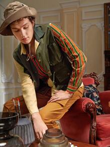 Riana Bastien Men Striped Print Colourblock Shirt - Multicolor - View 4