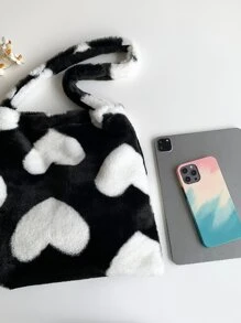 Túi đeo vai mềm mại, mềm mại, sang trọng, hình trái tim mềm mại dành cho nữ, phụ nữ, sinh viên đại học, tân binh và nhân viên văn phòng Đi làm, văn phòng, đi làm, cho mùa thu đông, mùa đông ấm áp, ngoài trời - Đen và trắng - Xem 4