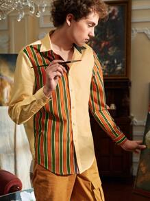 Riana Bastien Men Striped Print Colourblock Shirt - Multicolor - View 6