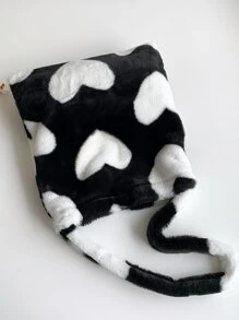 Túi đeo vai mềm mại, mềm mại, sang trọng, hình trái tim mềm mại dành cho nữ, phụ nữ, sinh viên đại học, tân binh và nhân viên văn phòng Đi làm, văn phòng, đi làm, cho mùa thu đông, mùa đông ấm áp, ngoài trời - Đen và trắng - Xem 5