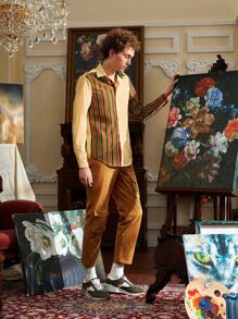 Riana Bastien Men Striped Print Colourblock Shirt - Multicolor - View 5