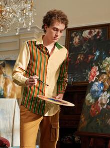 Riana Bastien Men Striped Print Colourblock Shirt - Multicolor - View 1