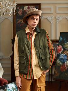 Riana Bastien Men Striped Print Colourblock Shirt - Multicolor - View 3