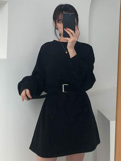 Honeyspot スウェットシャツドレス ソリッド ドロップショルダー ベルト