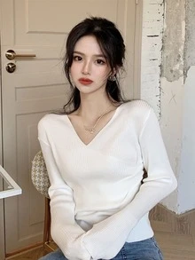 Pull unicolore à ruché - Blanc - Voir 3