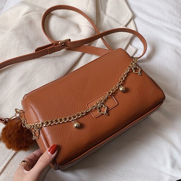 

Pebble Embossed Chain Crossbody Bag, Brown