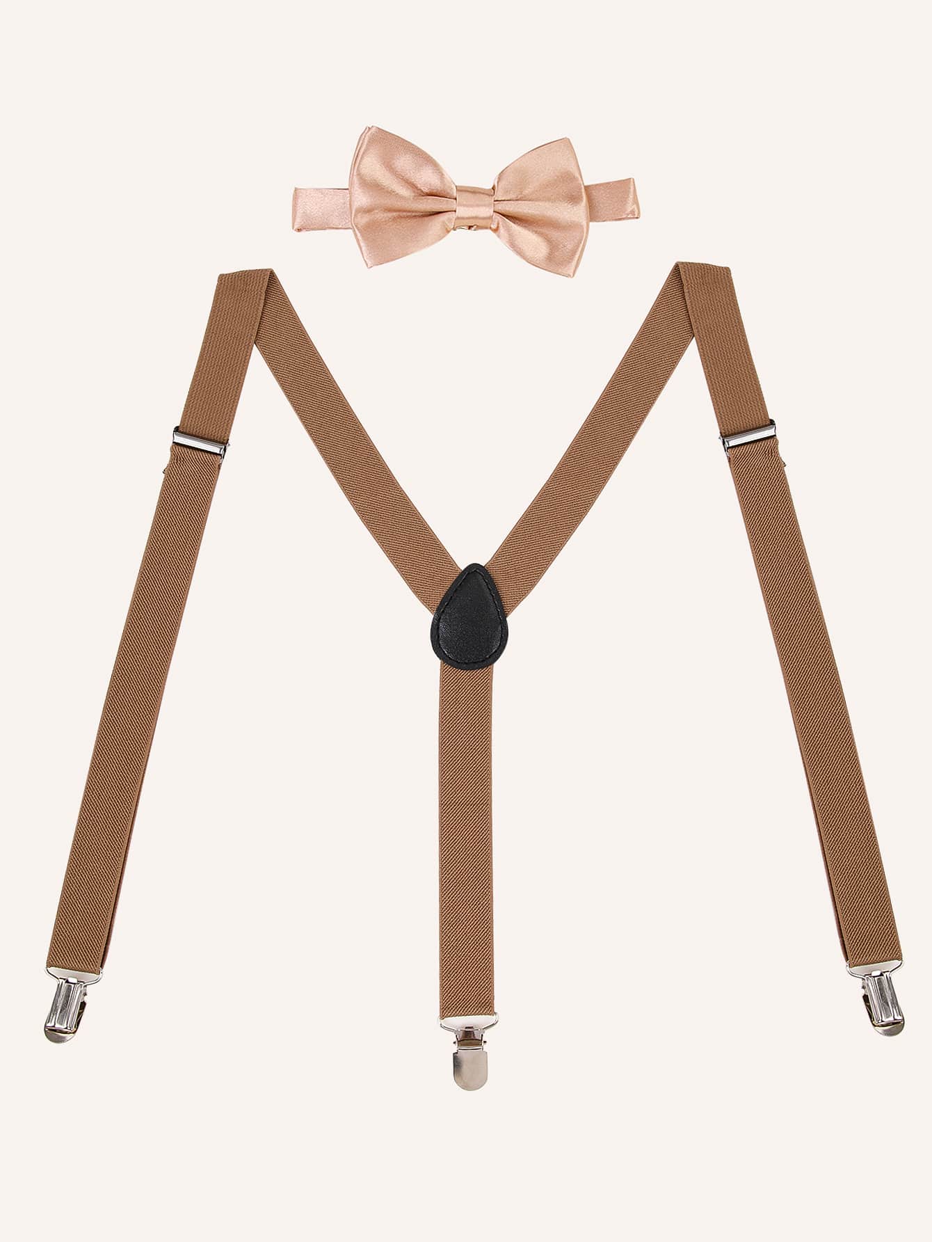 Men Solid Suspenders & Bow Tie - Brown - View 1