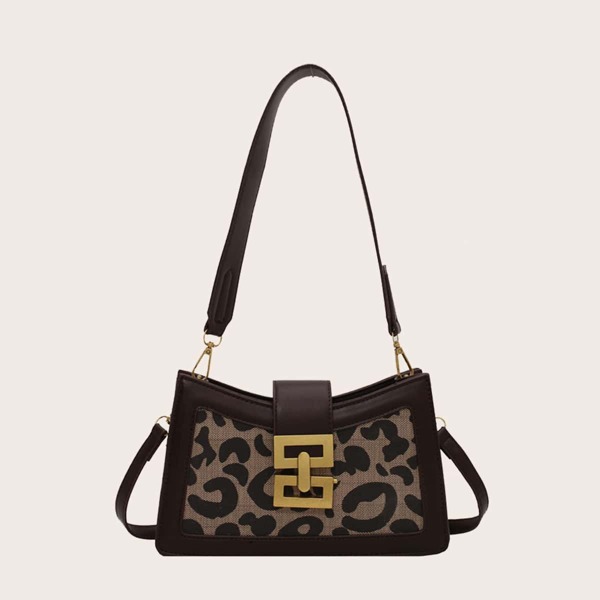 

Metal Decor Leopard Pattern Square Bag, Brown