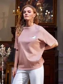 Space Motion Studios Drop Shoulder Cartoon Graphic Tee - Dusty Pink - View 1