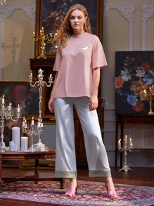 Space Motion Studios Drop Shoulder Cartoon Graphic Tee - Dusty Pink - View 3