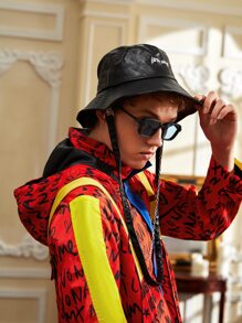 NO NAME Men Letter Graphic Colour Block Strap Detail Zip Pocket Utility Jacket - Burgundy - View 4