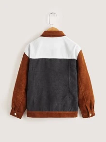 Girls Colour Block Flap Pocket Corduroy Jacket - Multicolor - View 2