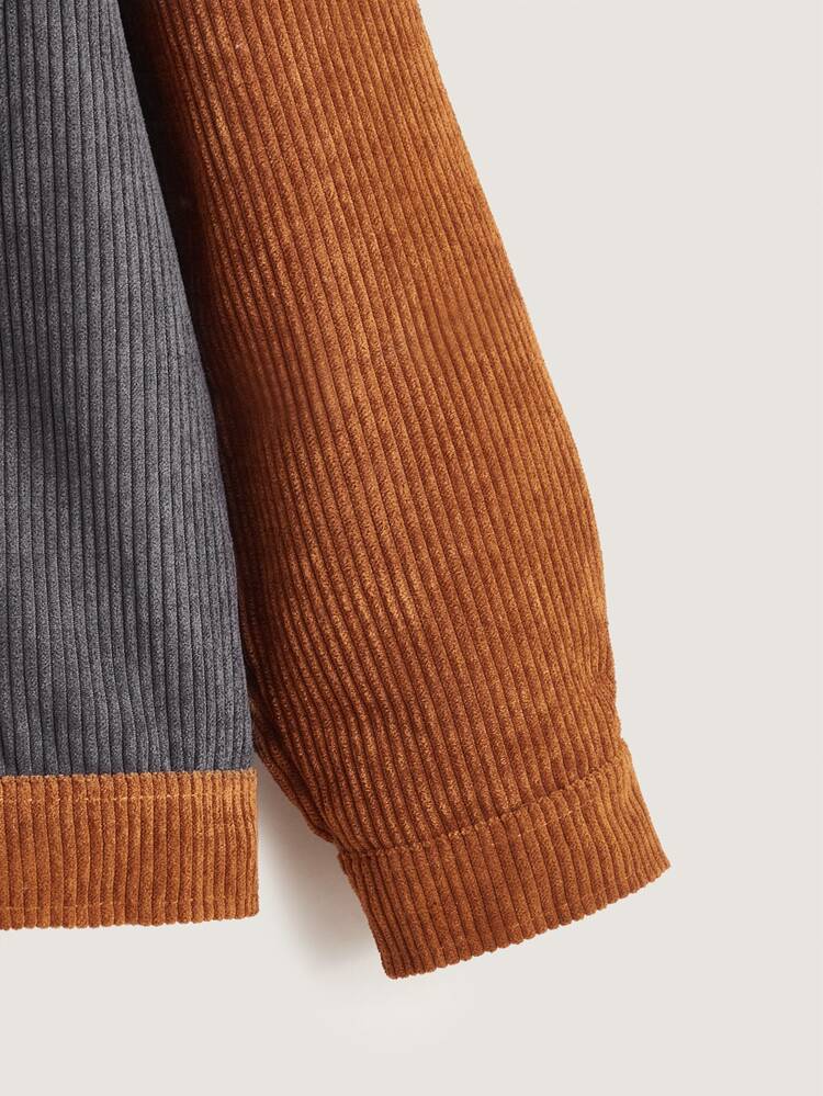 女孩撞色翻蓋口袋燈芯絨夾克 - 彩色 - 查看 3