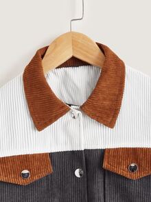 Girls Colour Block Flap Pocket Corduroy Jacket - Multicolor - View 4