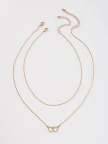 2pcs Heart Charm Necklace - Yellow Gold - View 2