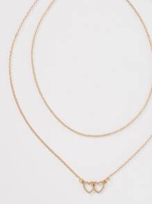 2pcs Heart Charm Necklace - Yellow Gold - View 3