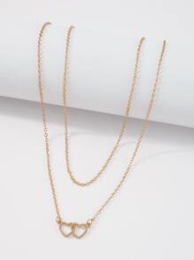 2pcs Heart Charm Necklace - Yellow Gold - View 4