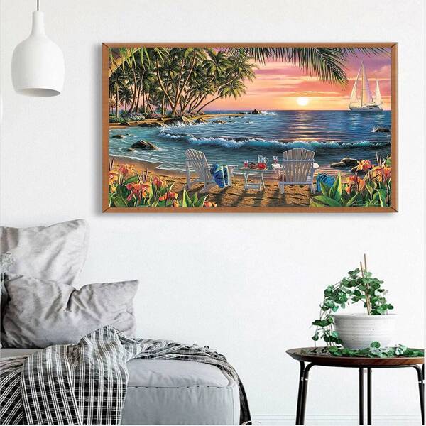 

Beach Print DIY Diamond Unframed Painting, Multicolor