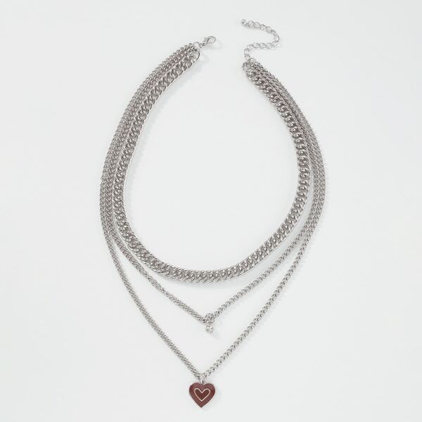 

Heart Charm Layered Necklace, Silver