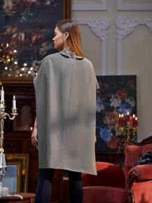 ARKATHA Flap Pocket Single Button Cape Coat - Grey - View 2