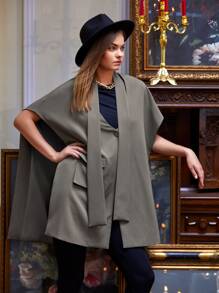 ARKATHA Flap Pocket Single Button Cape Coat - Grey - View 4