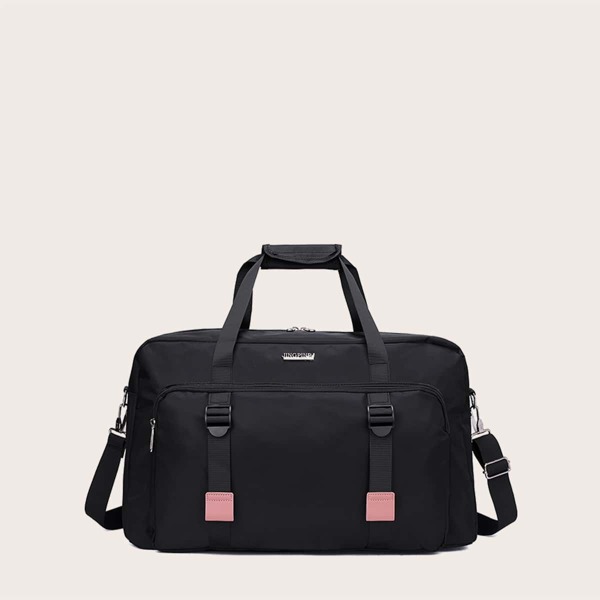 

Minimalist Buckle Decor Duffle Bag, Black