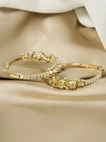 Rhinestone Decor Hoop Earrings - Yellow Gold - View 2