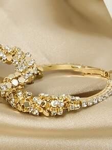 Rhinestone Decor Hoop Earrings - Yellow Gold - View 4