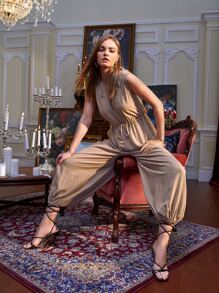 ARKATHA 後綁帶挖空細節腰部抽繩連身褲