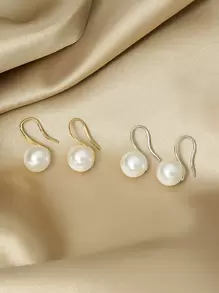 2pairs Faux Pearl Decor Earrings - Multicolor - View 1