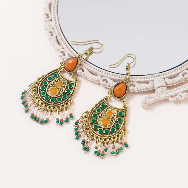 

Bead Tassel Charm Drop Earrings, Multicolor