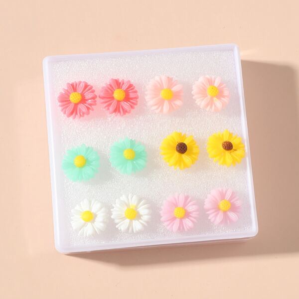 

6pairs Flower Stud Earrings, Multicolor