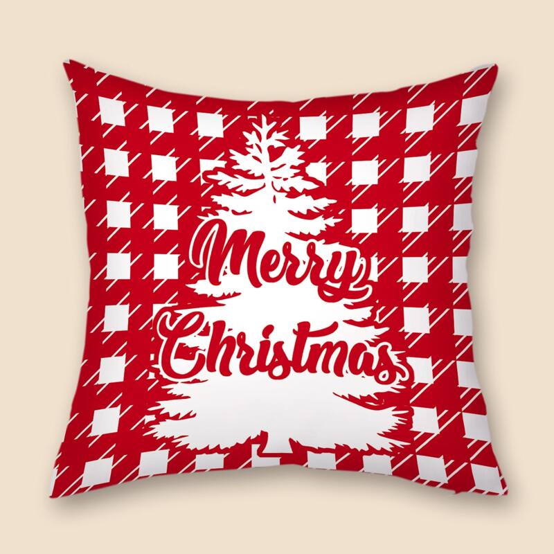 

Christmas Tree Print Cushion Cover Without Filler, Red