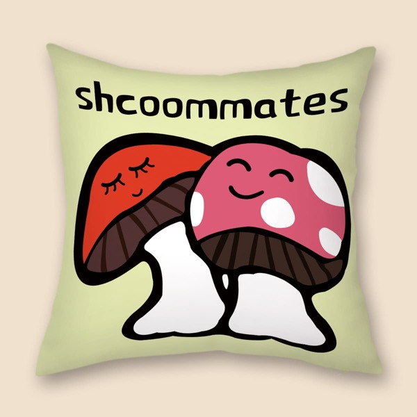 

Mushroom & Letter Graphic Cushion Cover Without Filler, Multicolor