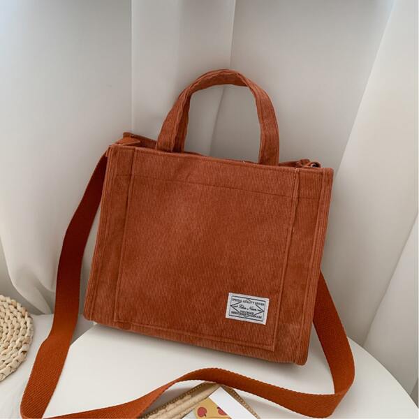 

Minimalist Letter Graphic Satchel Bag, Brown
