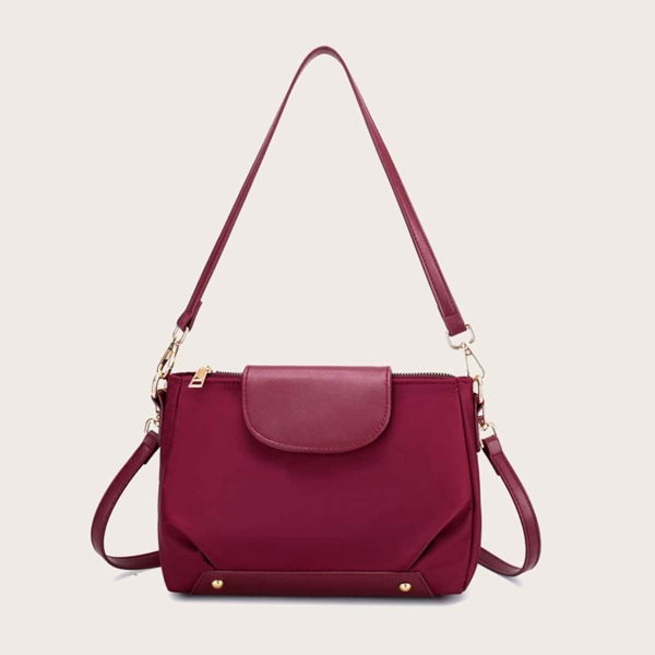 

Flap Design Zip Shoulder Bag, Burgundy
