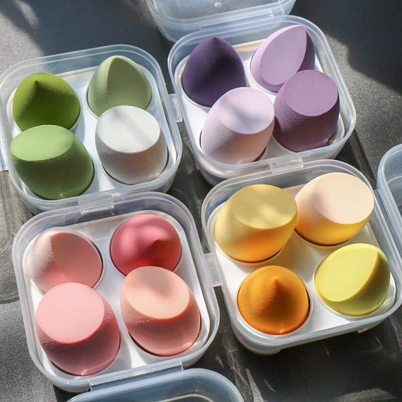 

4pcs Random Color Makeup Sponge With Storage Box, Multicolor