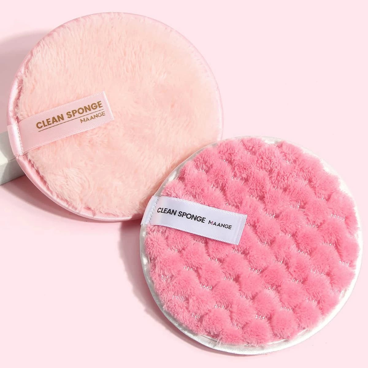

2pcs Plain Makeup Remover Puff, Pink