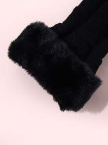 Đôi Găng Tay Dệt Kim Ấm Áp Có Viền Và Nửa Ngón Cho Nữ, Thích Hợp Cho Mùa Thu/Đông, Dự Tiệc/Mặc Hàng Ngày - màu đen - Xem 3