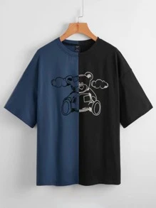 Camiseta de hombros caídos con estampado de dibujos animados