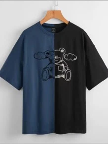 Camiseta de hombros caídos con estampado de dibujos animados