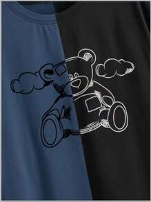 Camiseta de hombros caídos con estampado de dibujos animados